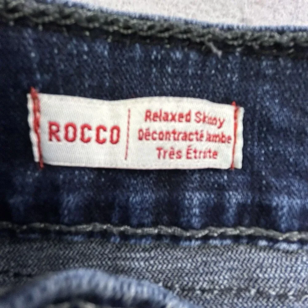 True Religion Jeans Mens 30x33 Blue Rocco Relaxed Skinny Whiskering Embroidered